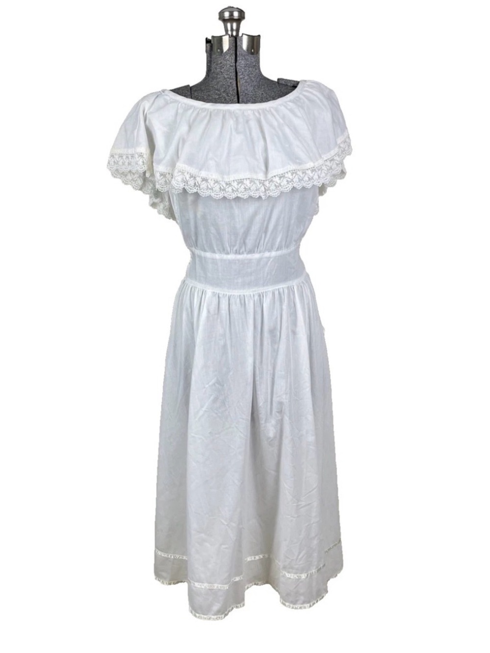Vintage Gunne Sax White Prairie Dress Lace Cottagecore Bridal Peasant midi